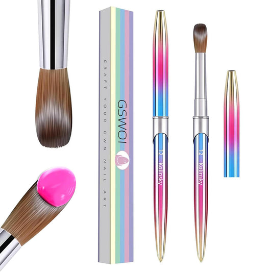 100% Kolinsky Acrylic Nail Brush,3D Pure Handmade Round Shape Size 12 Nail Brushes for Acrylic Application, Professional Nail Art Brush Manicure