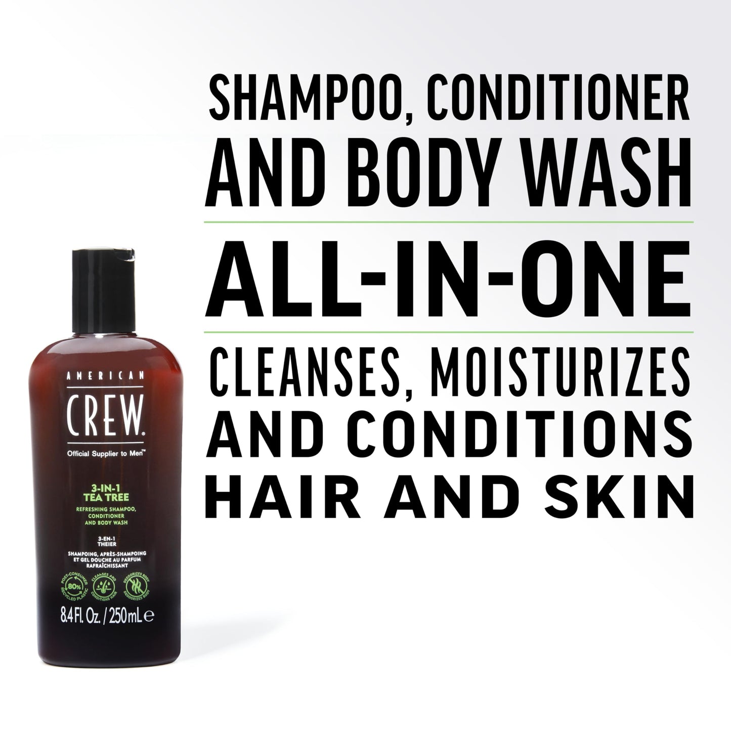 American Crew Shampoo, Conditioner & Body Wash for Men, 3-in-1, Tea Tree Scent, 33.8 Fl Oz Beauty and Personal Care AMERICAN CREW