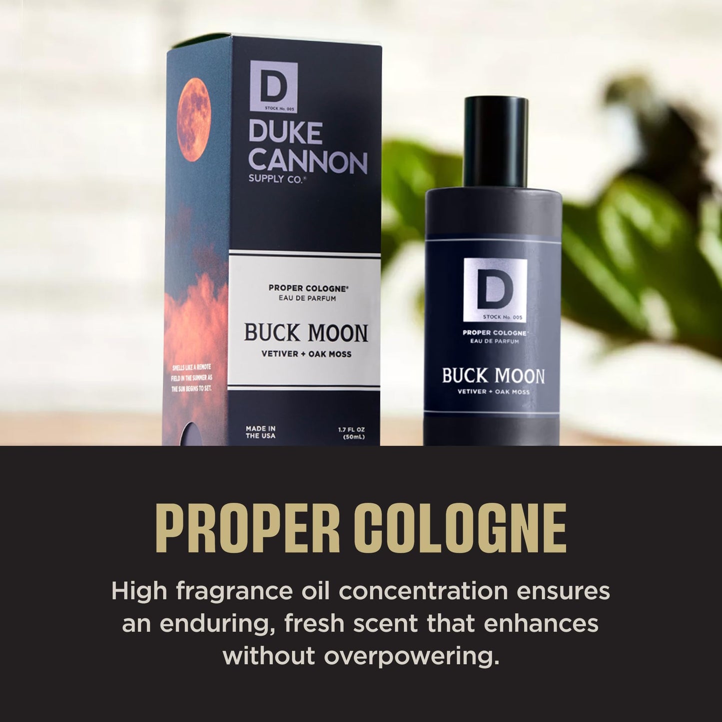 Duke Cannon Proper Cologne Buck Moon | Men's Eau de Parfum | Lime and Vetiver | Warm, Earthy, Long-Lasting Scent | 1.7 fl oz