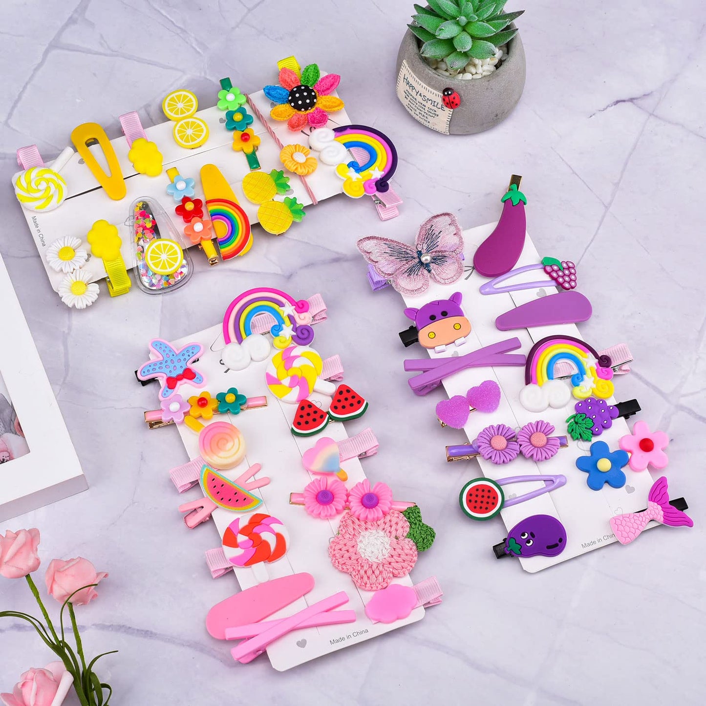 42 Pieces Baby Hair Clips, Hair Pin, Barrettes for Girls, Toddler Girls Hair Accessories, Kids Hair Clips for Styling, Flower Rainbow Candy Fruits