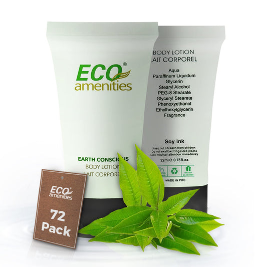 ECO amenities Mini Lotion Bulk - 72 Count 0.75 fl oz (22 ml) Tubes - Travel Size Toiletries & Body Lotion Tubes - Green Tea Scent for Hotel Amenity
