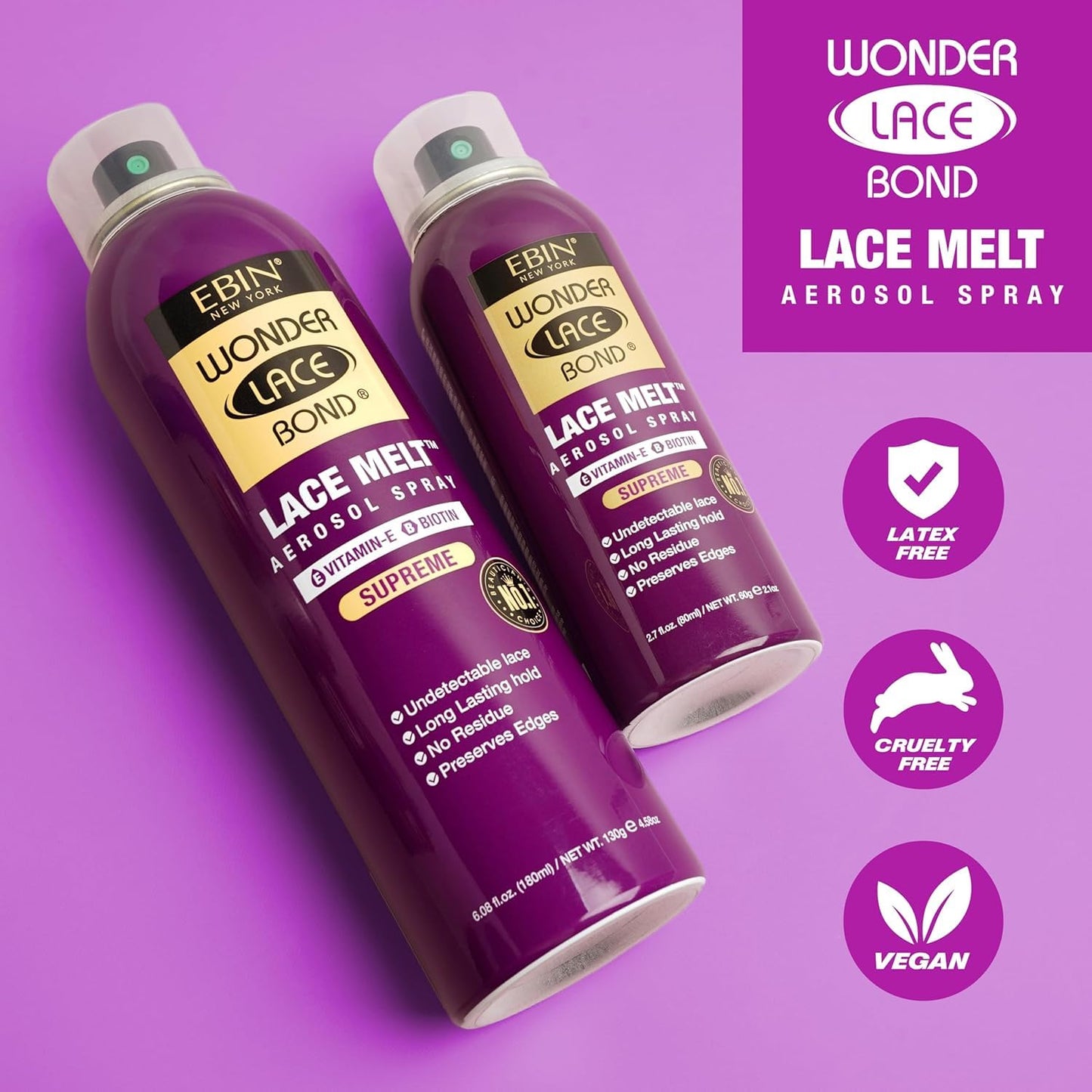 EBIN NEW YORK Wonder Lace Melt Aerosol Spray | Preserves Edges & Undetectable Lace | Long lasting hold | No Residue | Vitamin E + Biotin Infused