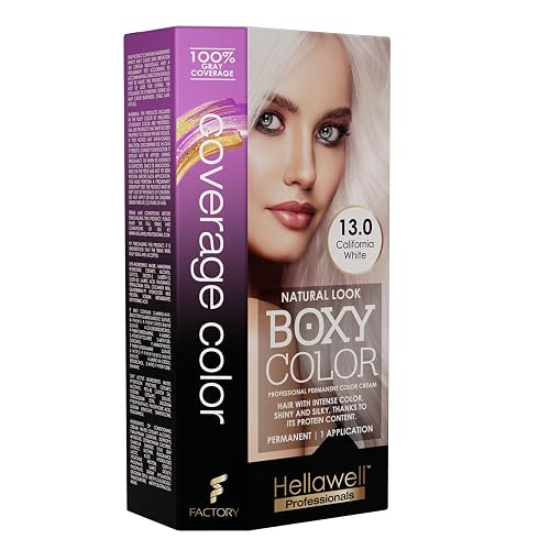 BOXY COLOR Coloring kit professional, permanent color cream hair dye with Vegetal Protein to get Hair with intense color shiny and silky. 100% Gray