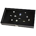 Huji Glass Top Ring Display Showcase With Velvet Insert Liner Jewelry Organizer (1, 72 Slot Case)