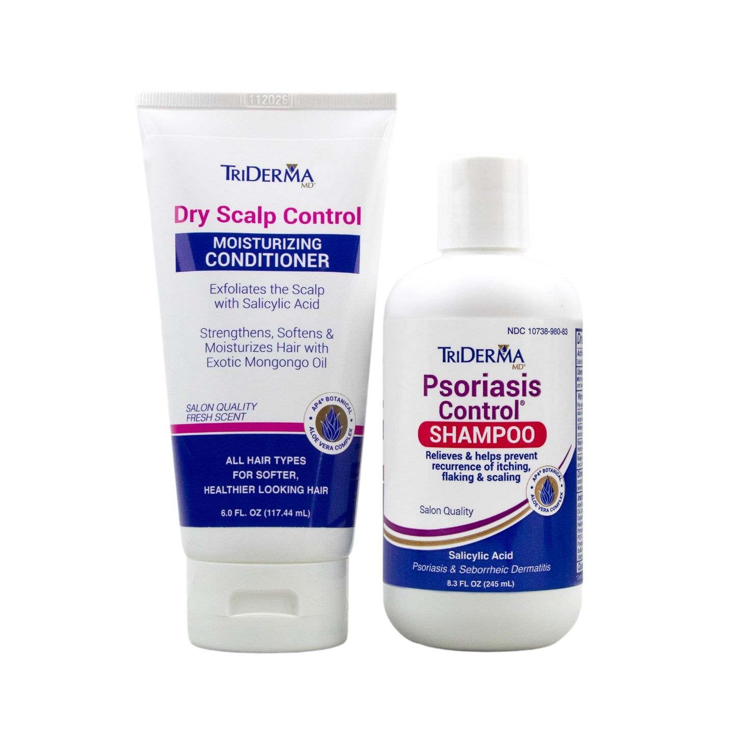 TriDerma Psoriasis Control Scalp Exfoliator Shampoo 8.3 oz & Dry Scalp Moisturizing Hair Conditioner 6.0 oz, Salon Quality Dry Scalp Treatment Hair