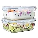 4pc Set - 8 Cup / 64oz Large Glass Food Storage Containers with Lids Airtight Meal Prep Container with Lid Lock - Freezer Microwave & Oven Safe Clear…