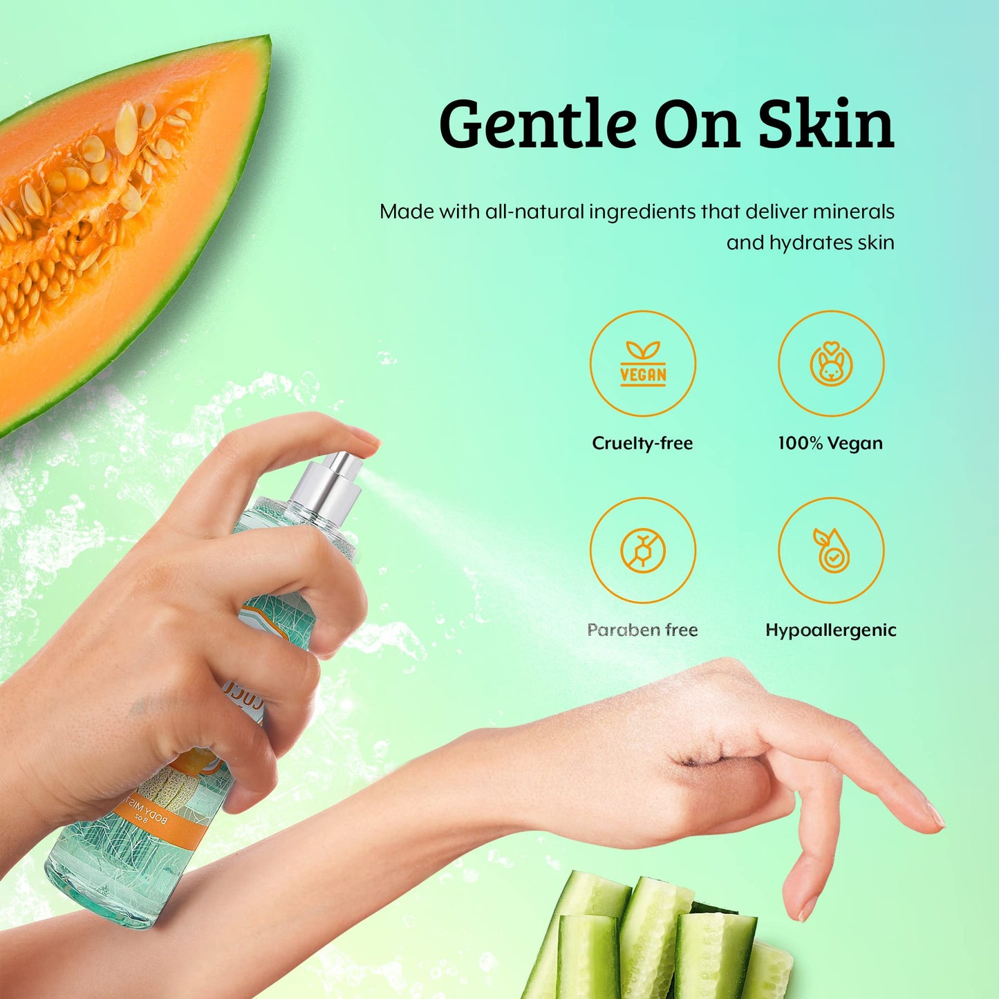 Cucumber Melon Fine Fragrance Body, Womens Perfume Fragrance Body Mist & Sprays, Women's Refreshing Scented Gifts & Presents 8 oz Fine Mist Spray