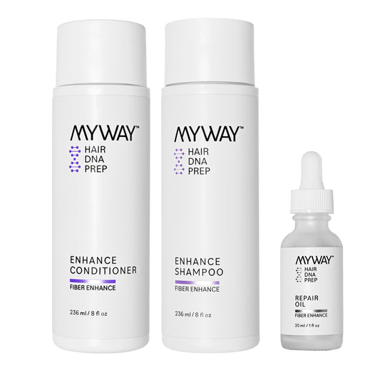 My Way Hair DNA Frizz Control Set - Anti-Frizz Shampoo, Conditioner & Repair Oil Trio for Smooth, Hydrated Hair - Heat Protection, Shine & Damage Care