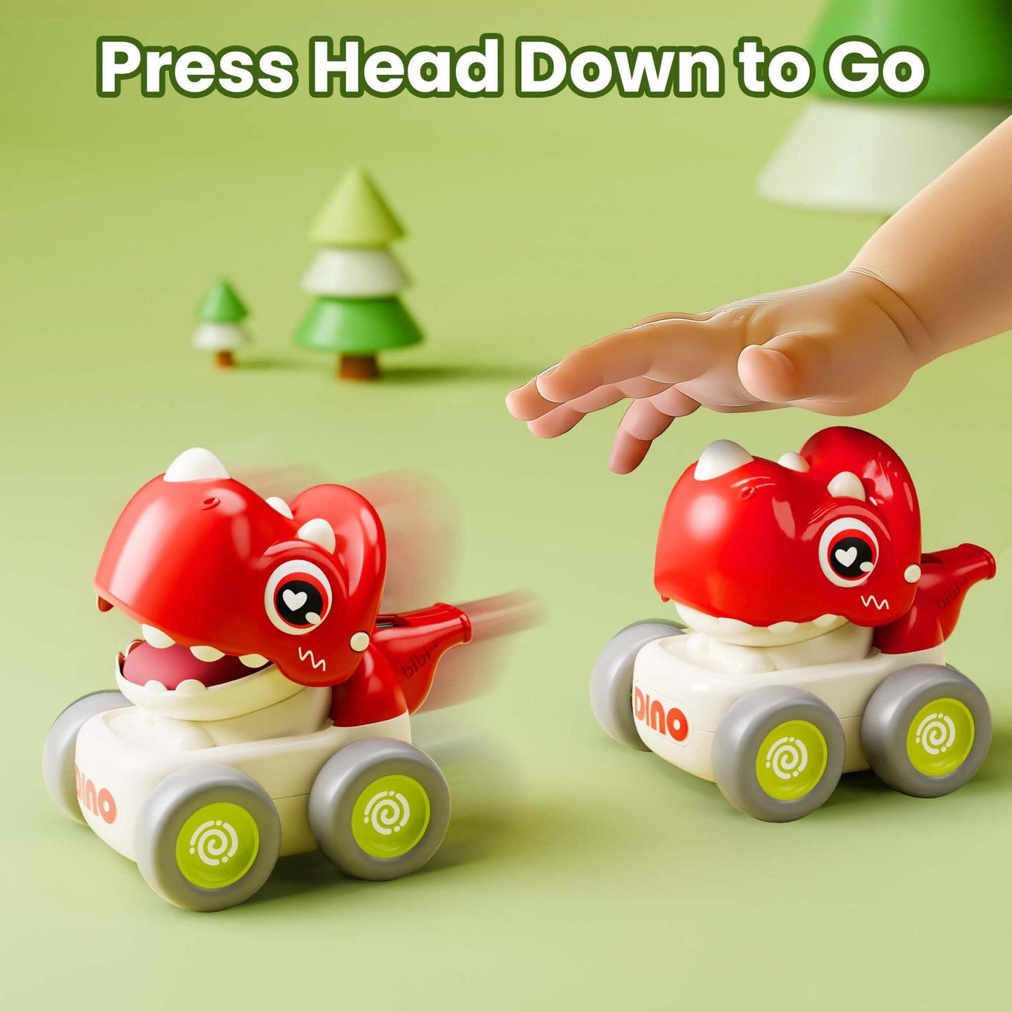iPlay iLearn Dinosaur Press & Go Car Toys – Baby Dino Racing Cars, Push & Whistle Vehicles for Toddlers 6–18M, 1st Birthday Gift Boys 1–3