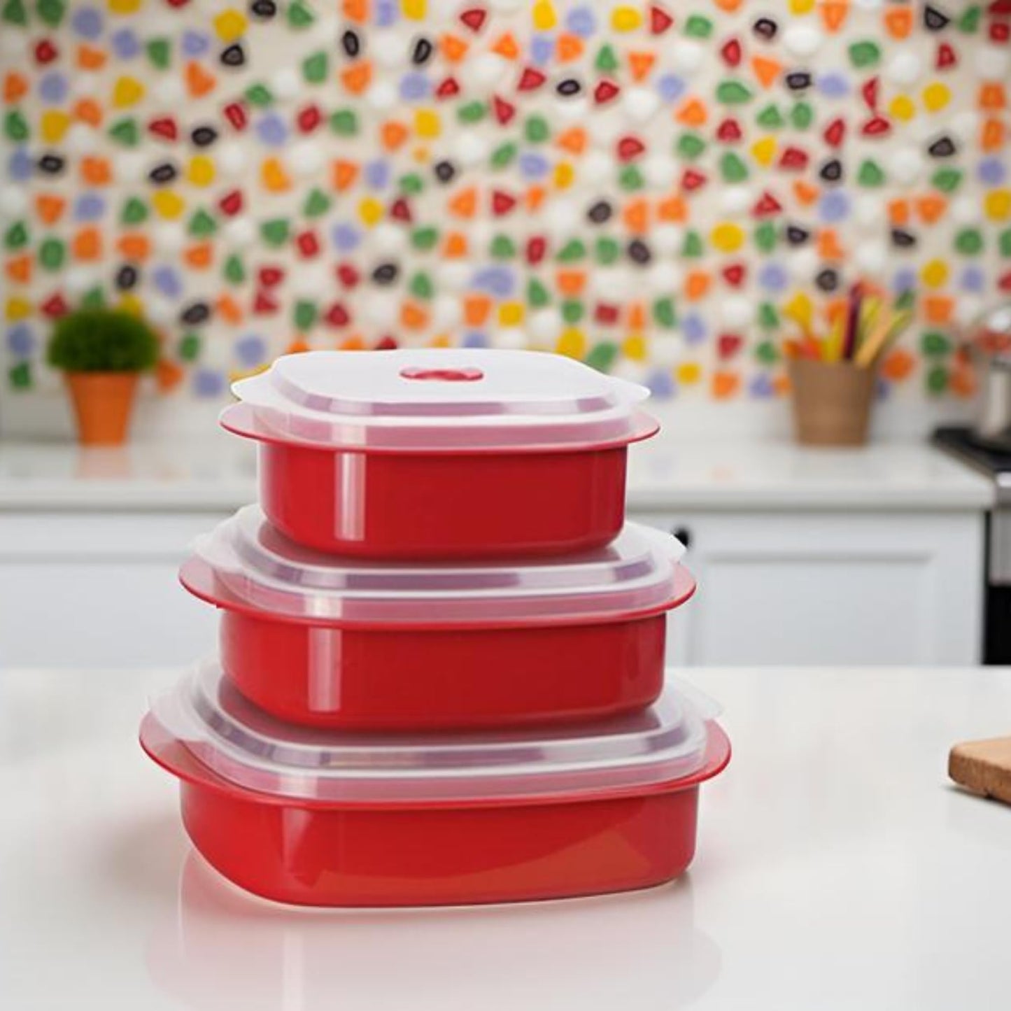 Reston Lloyd Nesting Microwave Containers, Set of 3, Adjustable Steam Vents, Airtight, Meal Prep, Durable BPA-Free Plastic- Freezer & Dishwasher…