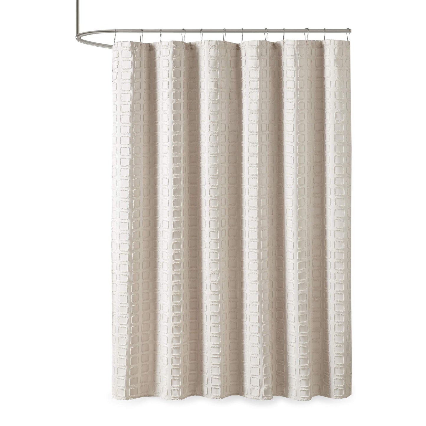 Madison Park Metro Bathroom Shower, Textured Woven Clipped Design Modern Mid-Century Privacy Bath Fabric Curtains, 72"x72", Sand
