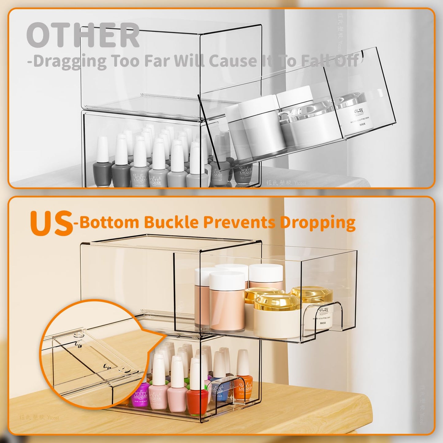 Yieach 6 Pack Small Stackable Storage Drawers,4.4 Inch Tall Stacking Acrylic Clear Storage Bins for Bathroom Vanity,Undersink,Pull Out Drawer Beauty and Personal Care Yieach
