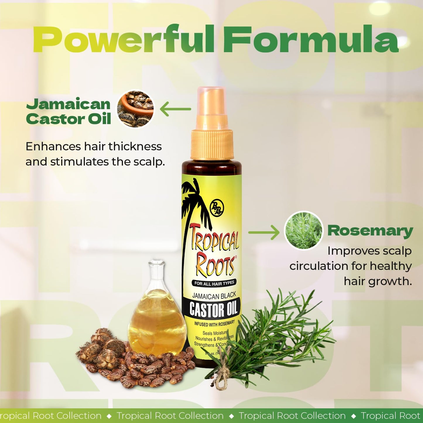 Bronner Brothers Tropical Roots Black Castor, OIL, Rosemary, 5 Fl Oz