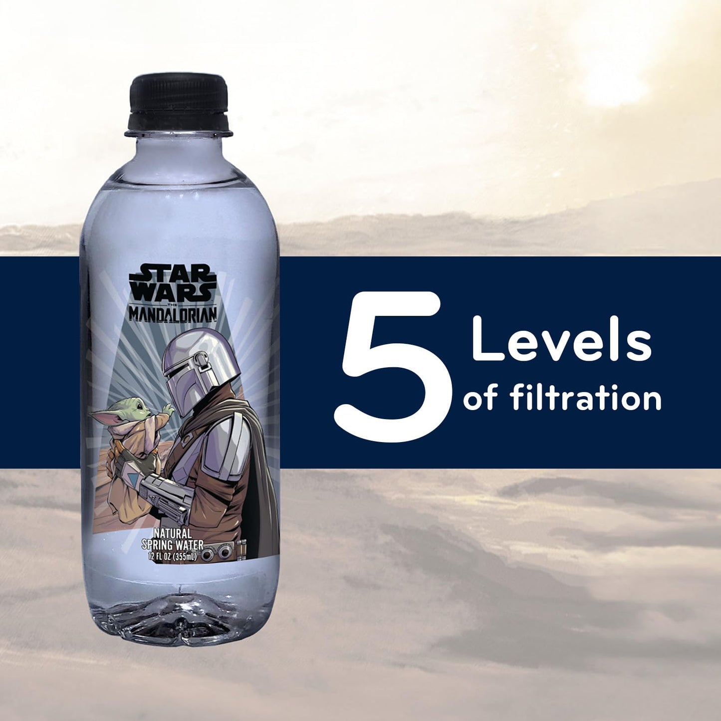 PULSE Star Wars The Mandalorian Natural Spring Water - Disney Bottles - Filtered Spring - BPA-Free Recyclable - 12 Pack