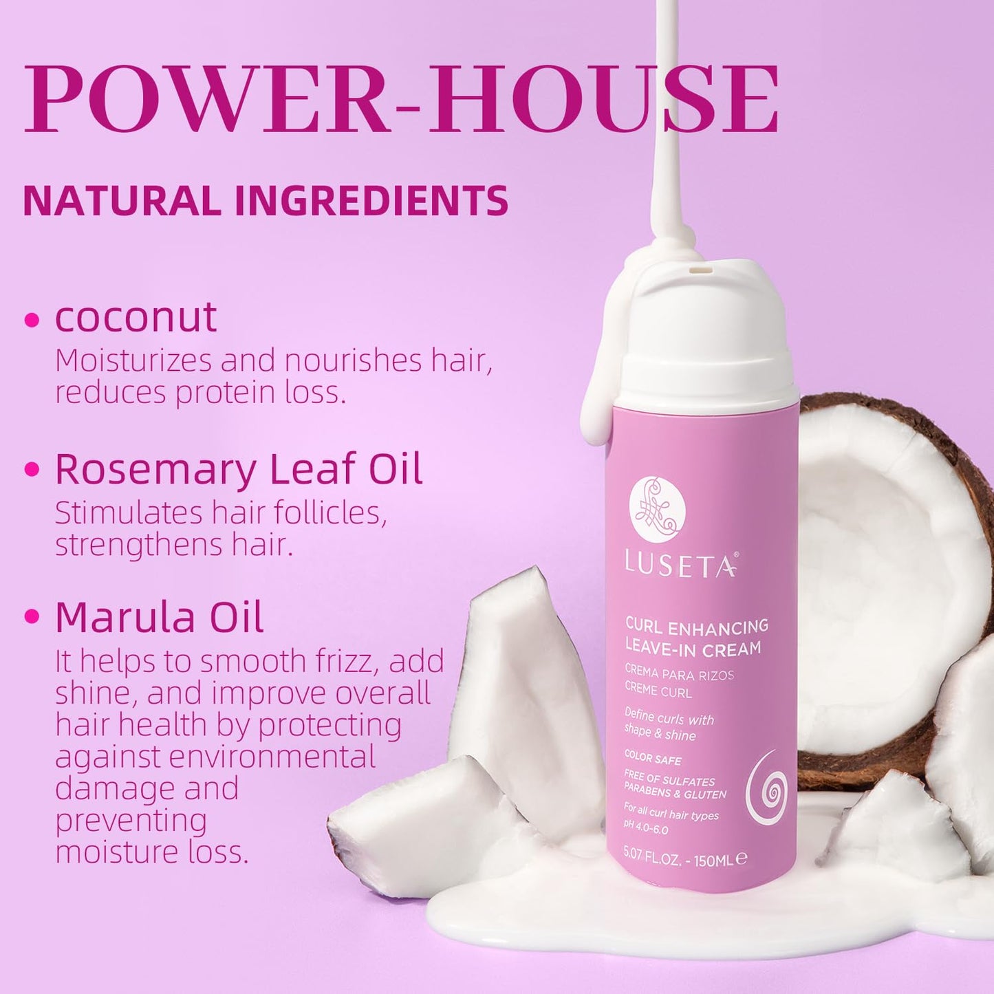 Luseta Curl Defining Cream Enhances Waves and Curls Hydrating and Moisturizing Leave in Cream for Curly Hair Frizz Control Add Shine Sulfate Free 5.07