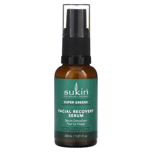 Sukin - Super Greens Facial Recovery Serum, Enhances Skins Radiance, 1.01 fl oz 30 mL