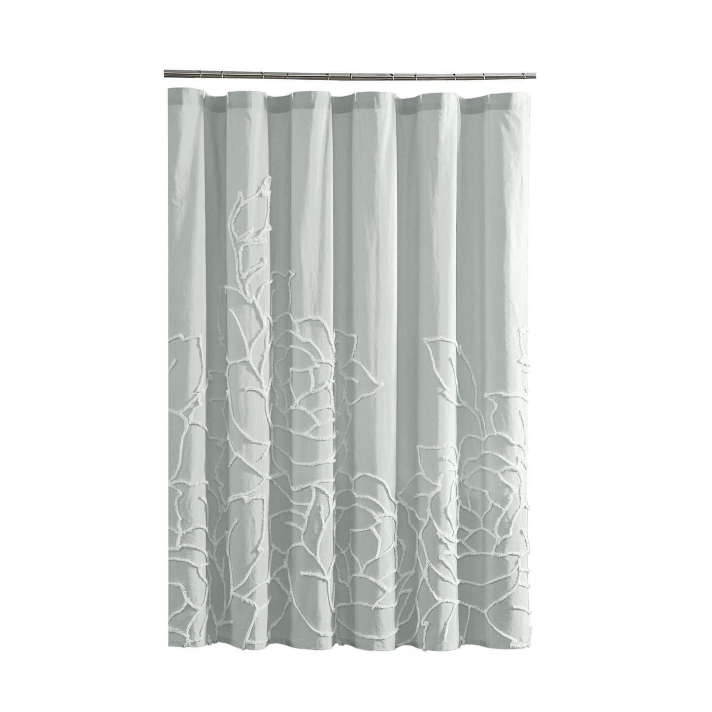 Peri Home 100% Cotton Sage Fabric Shower Curtain for Bathroom, 72 x 72 inches, Green Chenille Rose