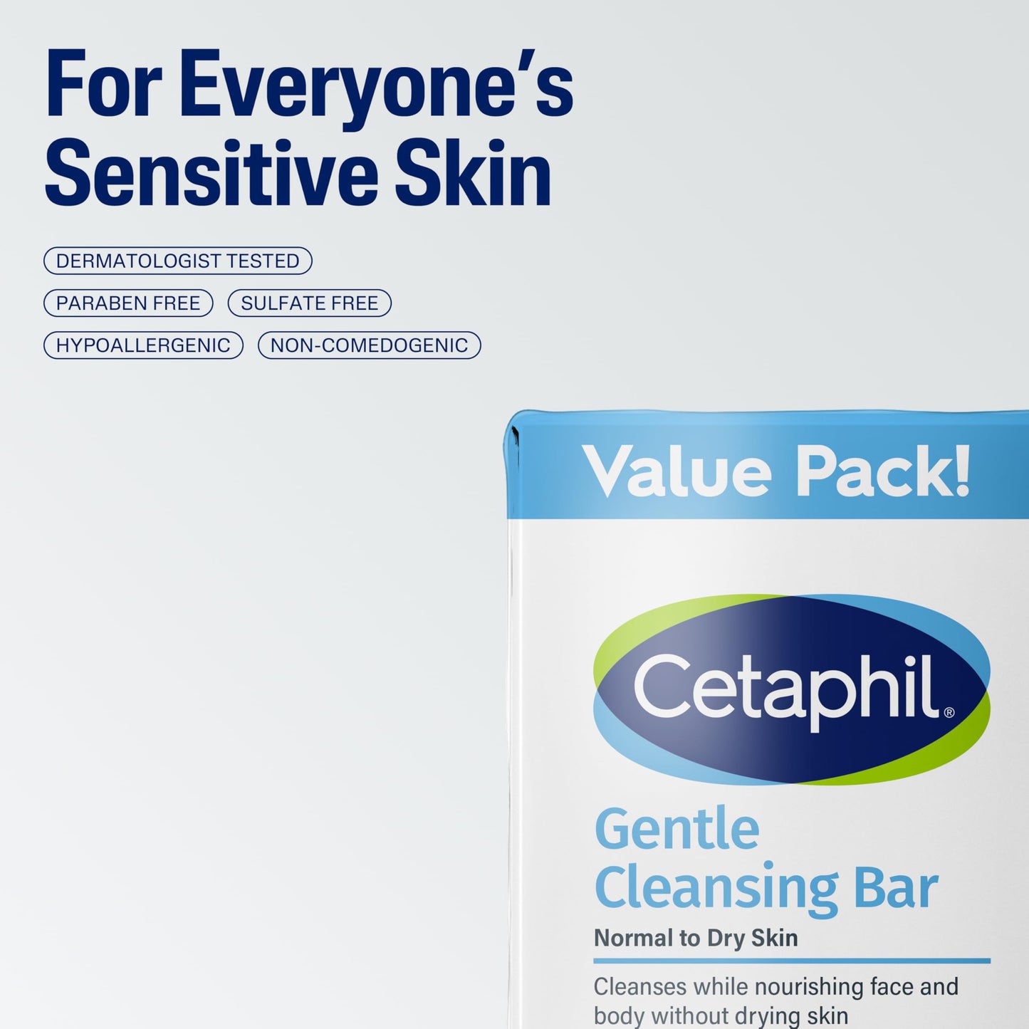Cetaphil Gentle Cleansing Face and Body Bar, 4.5 oz Bar (Pack of 6), Nourishing Cleanser Bar For Dry, Sensitive Skin, Non-Comedogenic, (Packaging May