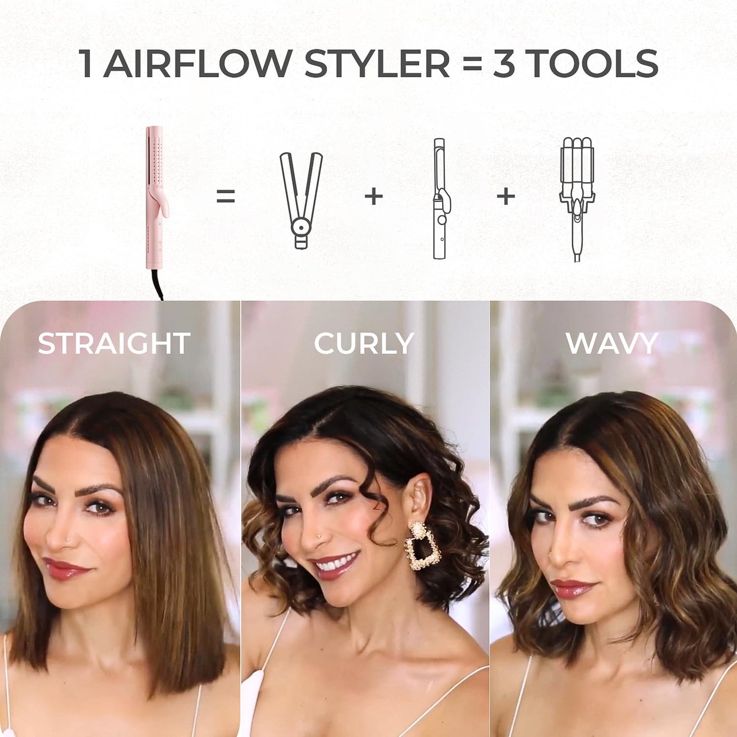 TYMO Airflow Curling Iron for Lasting Curls - Flat Iron Hair Straightener and Curler 2 in 1, Anti-Scald Ionic Curling Wand 1.25 Inch, 360° Cool Air, 5