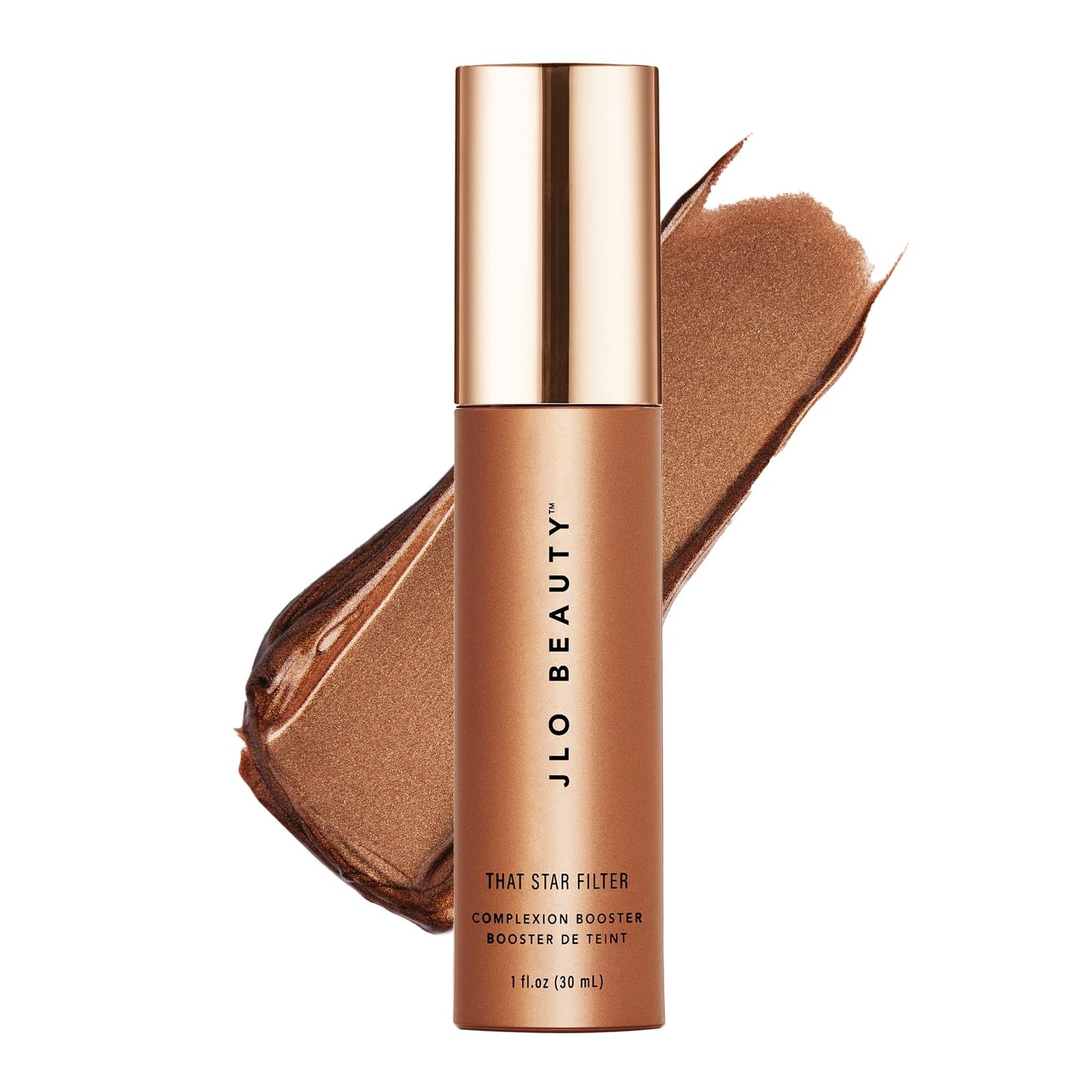 JLO BEAUTY Complexion Booster Highlighter & Bronzer for Face & Body, Rich Bronze, Lightweight Skin Care Makeup Primer with Vitamin E, Sheer Shimmer
