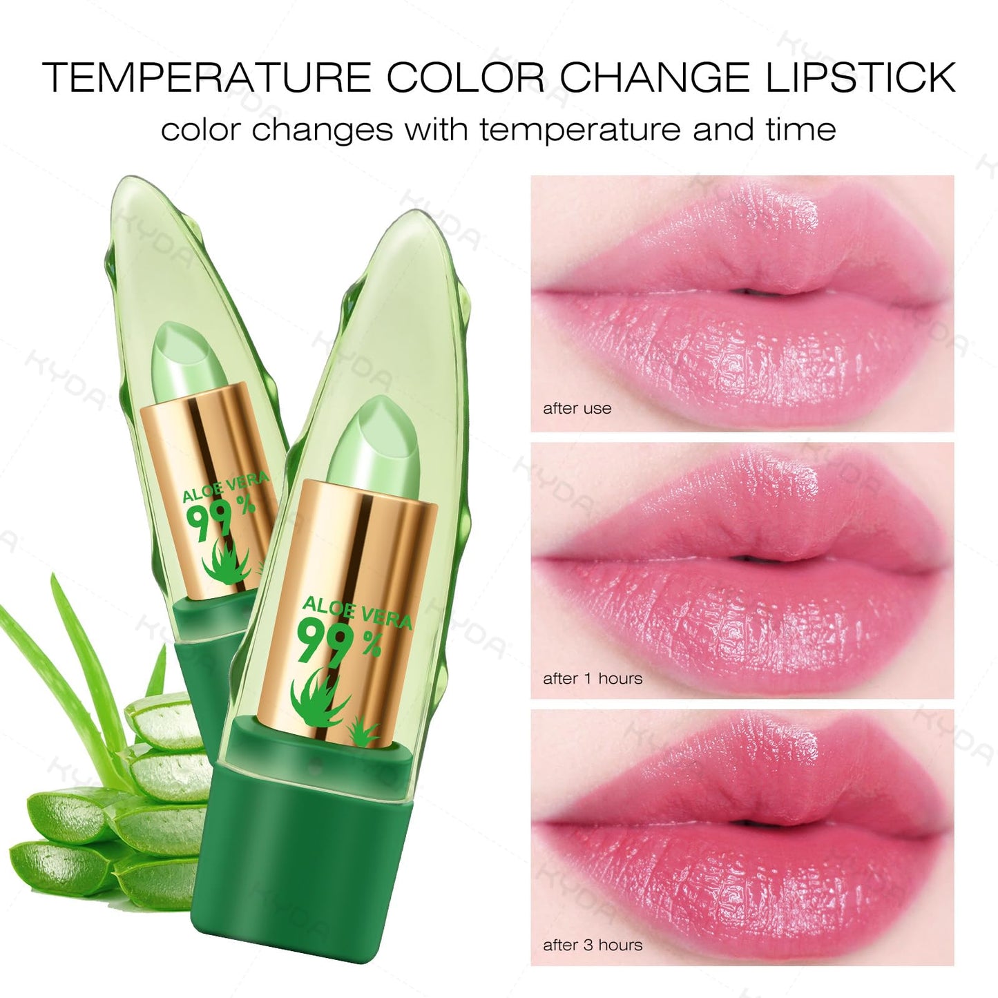 Ownest 3 Pcs Aloe Vera Lipstick, Magic Temperature Color Change Lipstick Lip Blam Moisturizing Long Lasting Lip Makeup, update packing Beauty