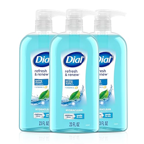 Dial Body Wash, Refresh & Renew Spring Water, 23 Fl Oz (Pack of 3), Hydraclean Complex & Vitamin E, Gentle, Leaves Skin Feeling Nourished