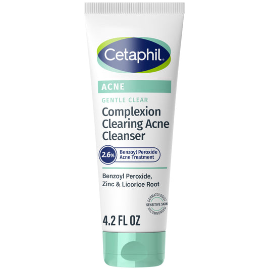 Cetaphil Gentle Clear Complexion-Clearing BPO Acne Cleanser with 2.6% Benzoyl Peroxide, Creamy and Soothing for Sensitive Skin, Suitable for All Skin