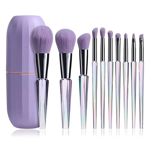 Oneleaf Makeup Brushes 10 Pcs Premium Synthetic Bristles Crystal handle Kit,Kabuki Foundation Blending Face Powder Blush Concealers Eye Shadow Brush