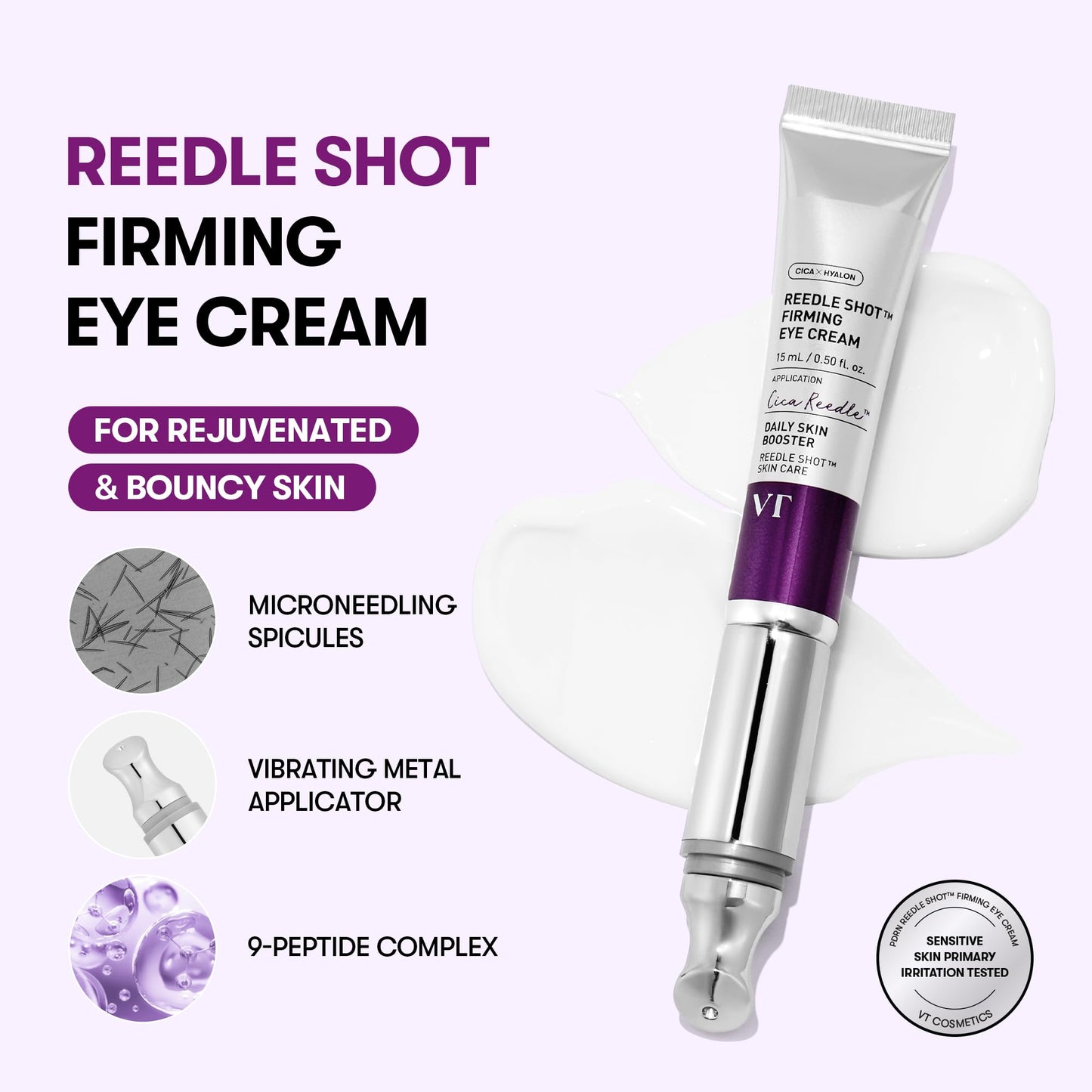 VT COSMETICS Reedle Shot Firming Eye Cream, 9-Peptide Complex, Bakuchiol & Hyaluronic Acid, Vibrating Metal Applicator for Puffiness, Fine Lines Beauty and Personal Care VT COSMETICS