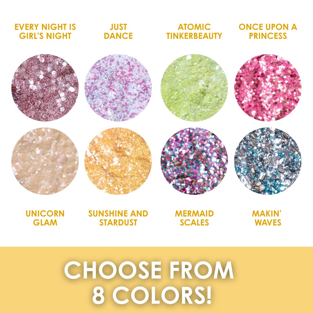 Biodegradable Glitter, 8 Colors, Vegan, for Hair and Body, Safe for Children (Sunshine & Stardust)