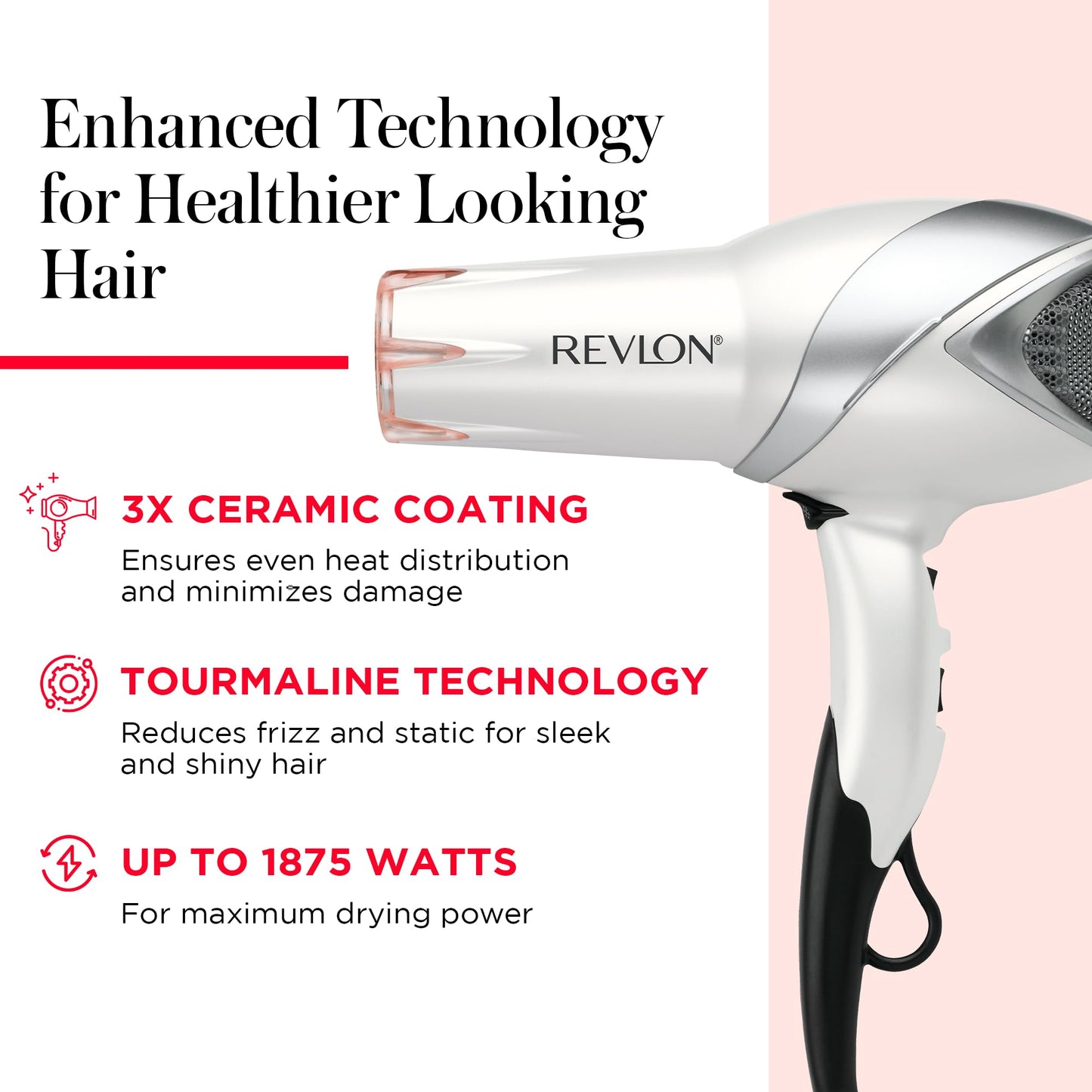 REVLON Infrared Hair Dryer with Diffuser & Concentrator - Ionic Ceramic Blow Dryer for Frizz Control, Shine, Soft Hair & Moisture Protection - 1875W