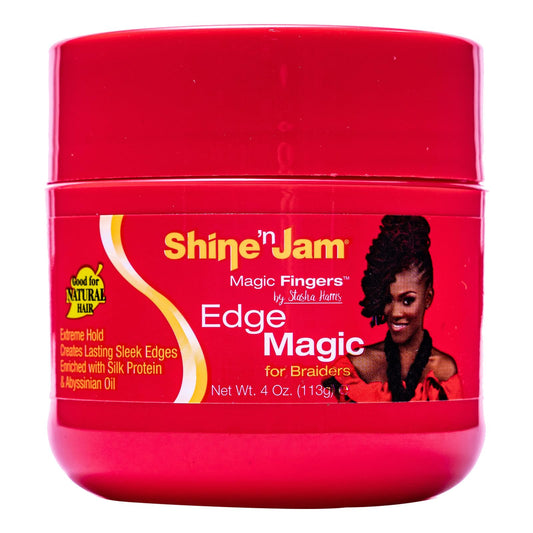 AmPro Shine-n-Jam Magic Fingers Edge Control - Provides Firm Hold with Non-Greasy Shine - Strengthens Hair with Silk Proteins and Softens