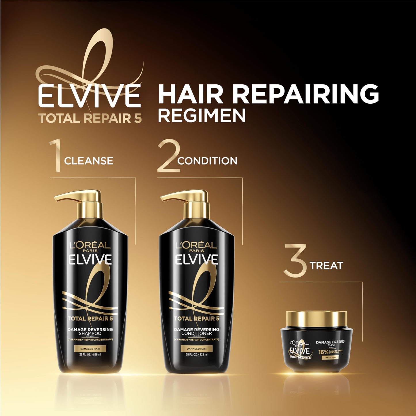 L'Oreal Paris Hair Care Elvive Total Repair 5 Damage Erasing Balm, Conditioning Hair Mask for Damaged Hair, with Almond and Protein, 8.5 fl; oz, (Pack