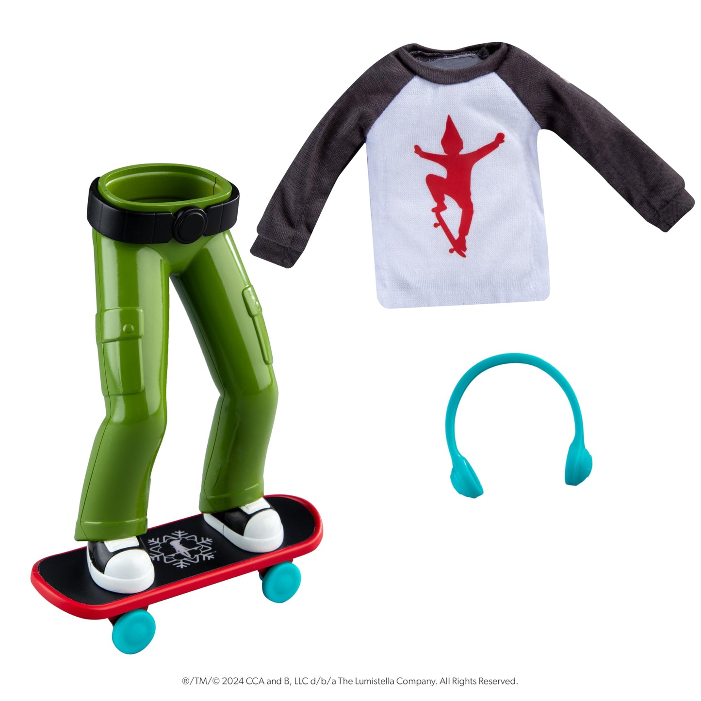 The Elf on the Shelf MagiFreez Holly Jolly Ollie Skateboard Set for Your Scout Elf - Includes Magical Standing Pants, elf- Sized Long Sleeve tee,…
