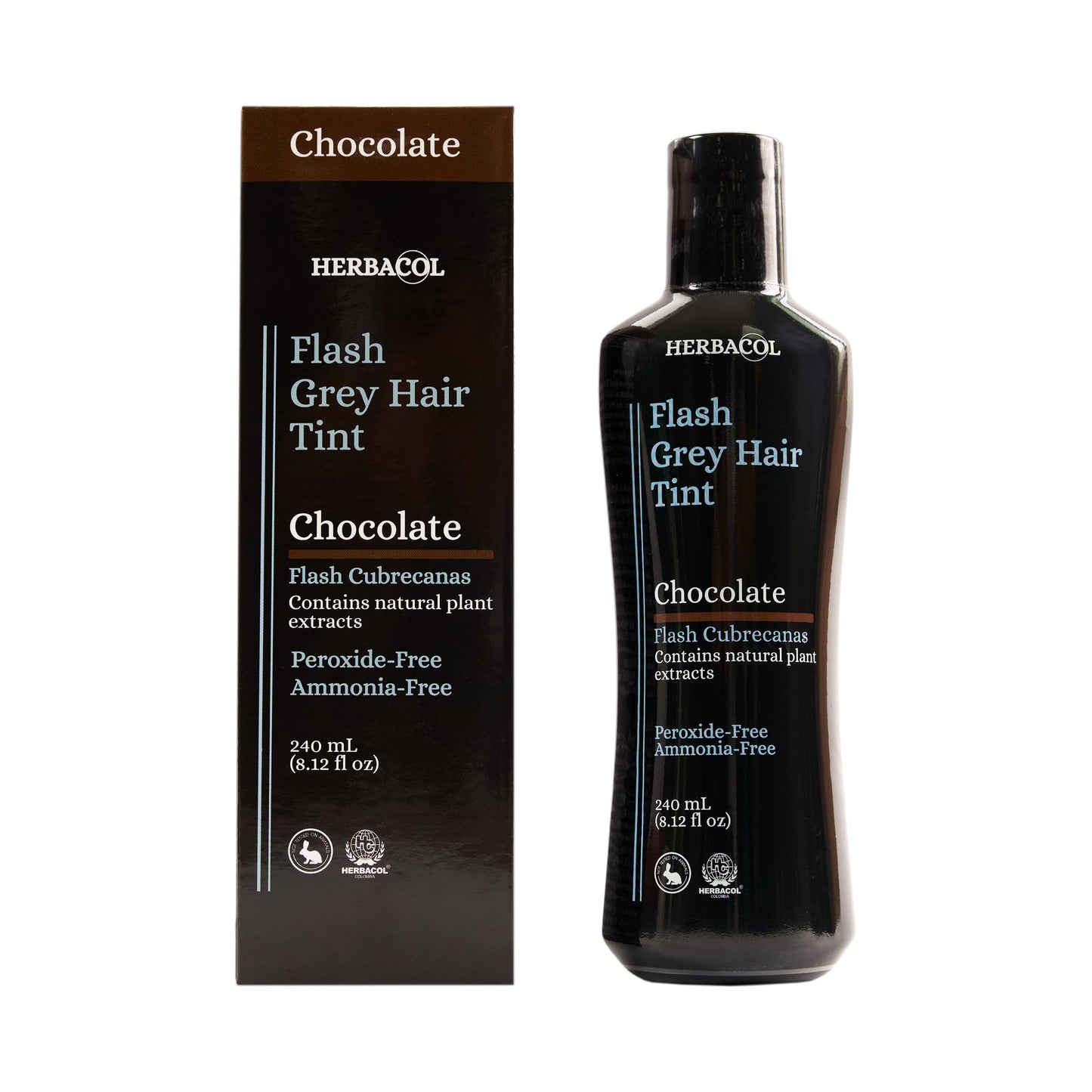 Herbacol Natural Gray Hair Cover, Chocolate (Brown), Ammonia and Peroxide Free 8.1oz| Herbacol Flash Cubrecanas, Chocolate, Natural Sin Amoniaco ni