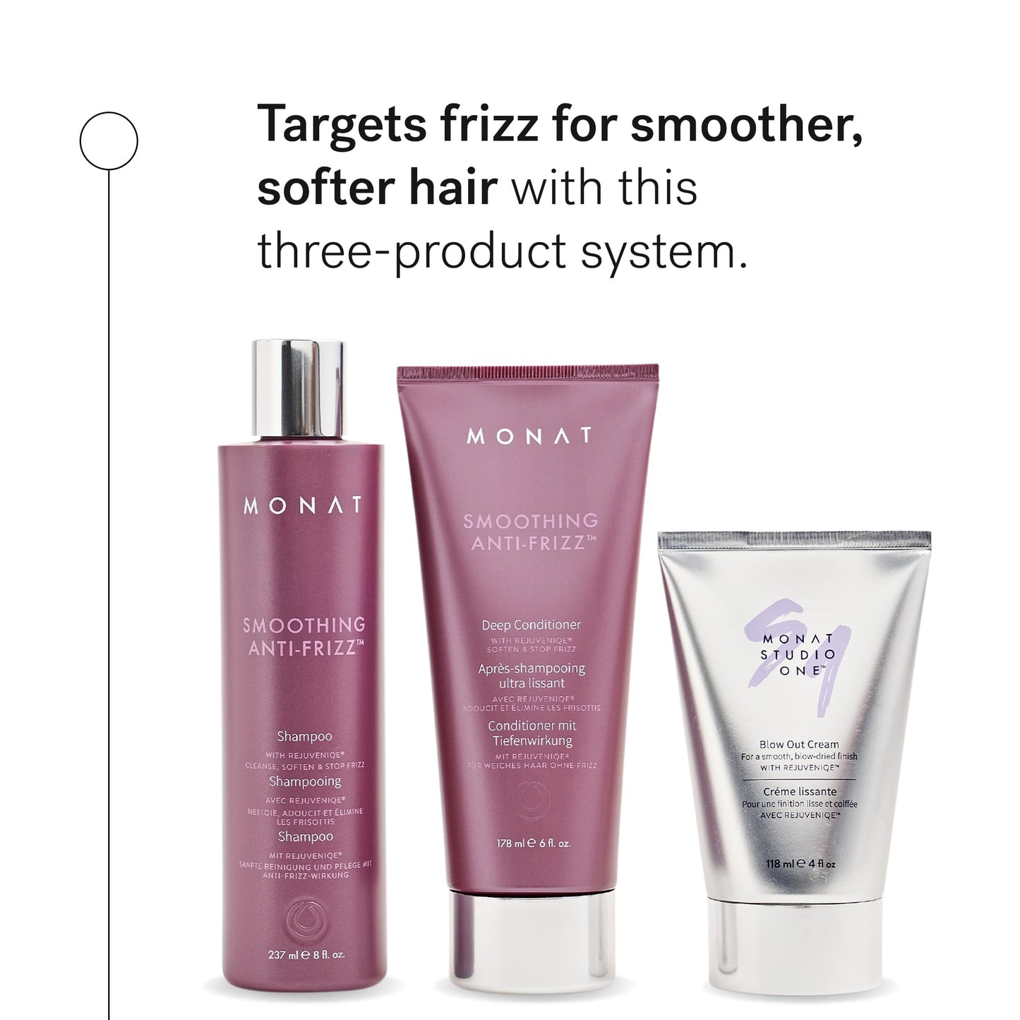MONAT Smoothing Anti Frizz Shampoo, Deep Intensive Treatment & Blow Out Cream - Frizzy Hair Care Pack - Vegan, Natural, Heat Damage Protection
