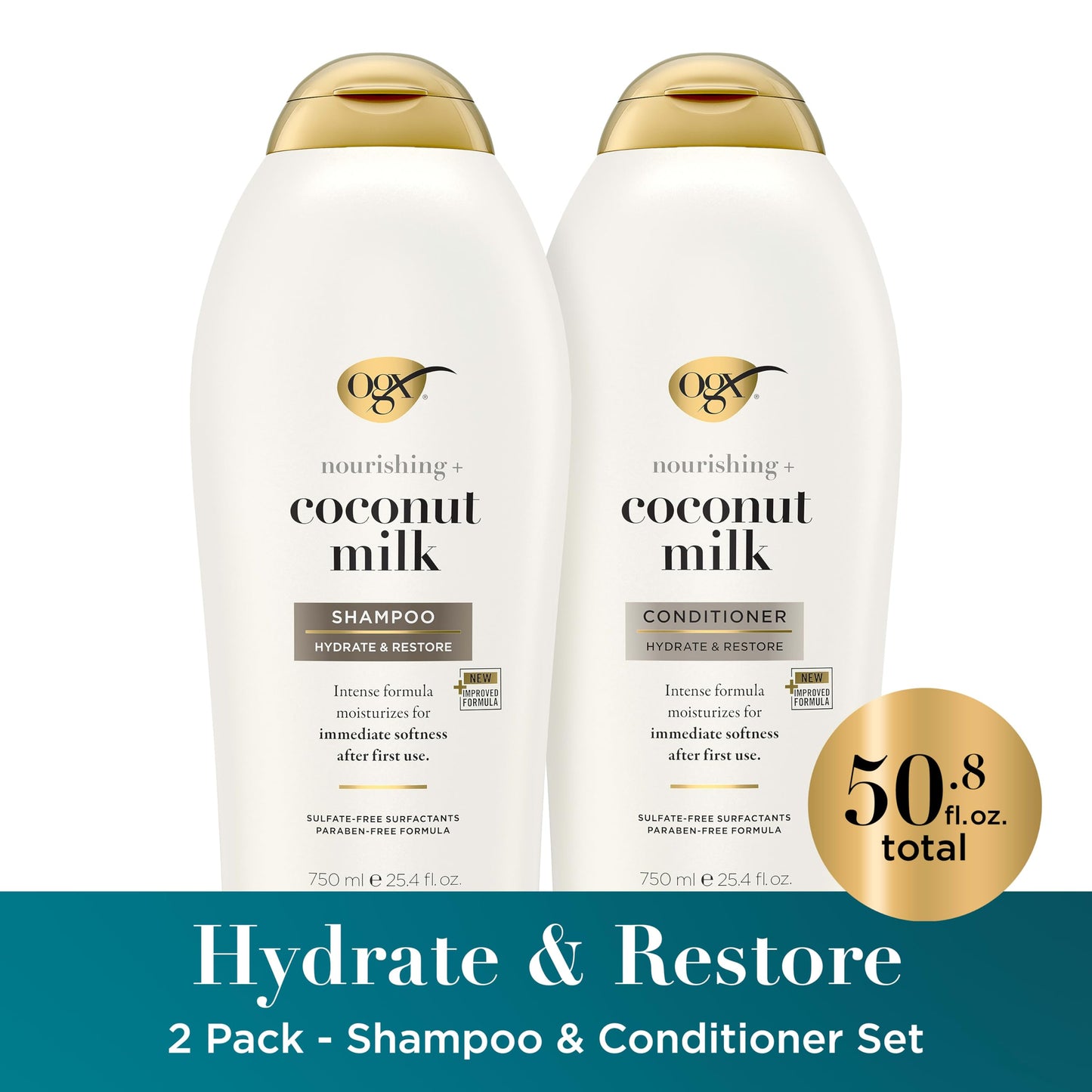 OGX Shampoo and Conditioner Set, Nourishing + Coconut Milk, Shampoo and Conditioner for Moisturizing & Strengthening Hair Care, Formulated without