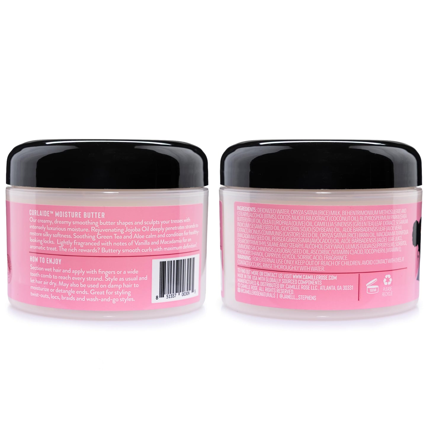 Camille Rose Curlaide Moisture Butter - Curly Hair Cream with Green Tea & Jojoba, Detangler, 8 Fl Oz
