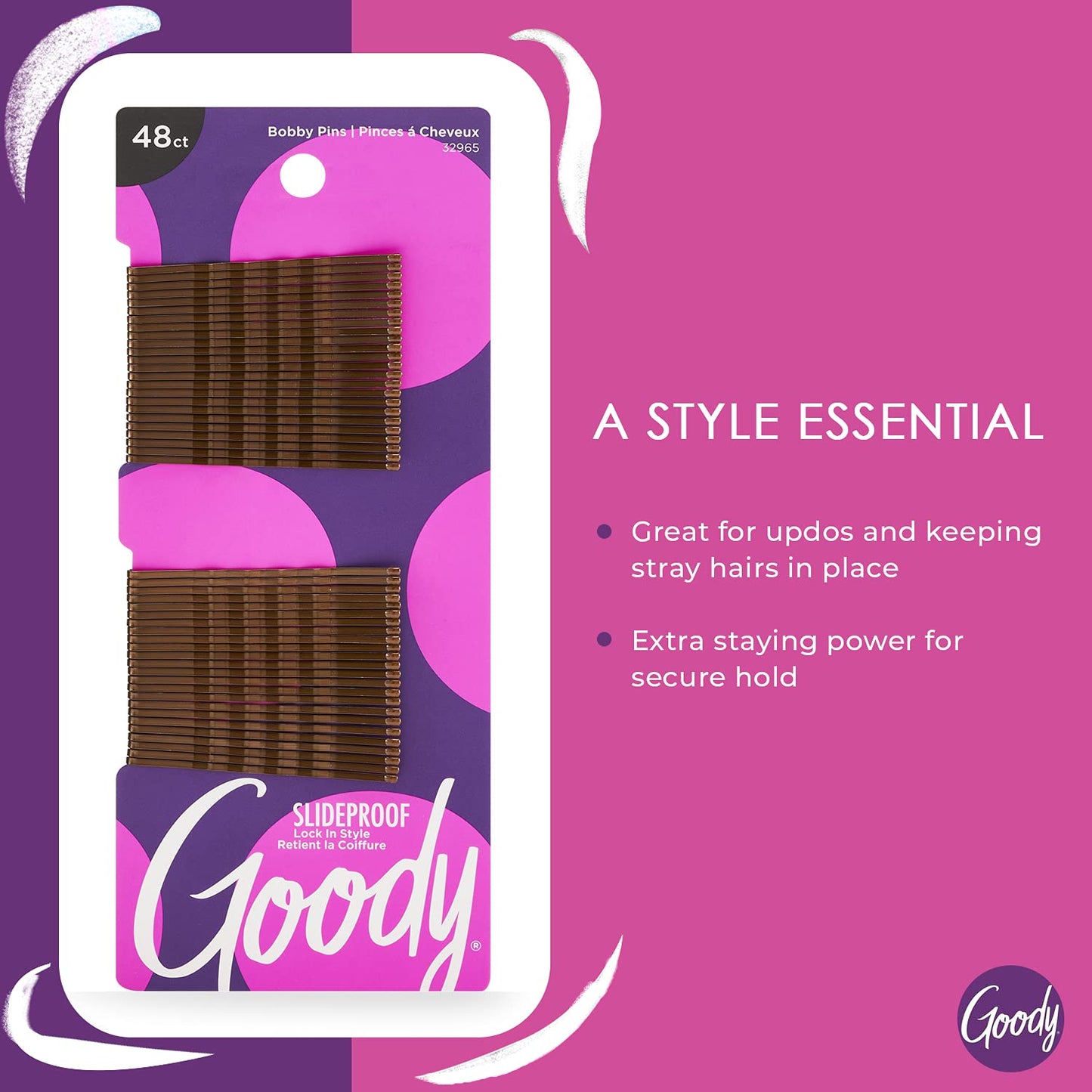 Goody SlideProof Bobby Pins, 48 Ct, Brunette Brown, High Gloss Bobby Hair Pins for Styling, Lock In Style, Comfortable, Pain-Free Styling Accessories Beauty and Personal Care GOODY