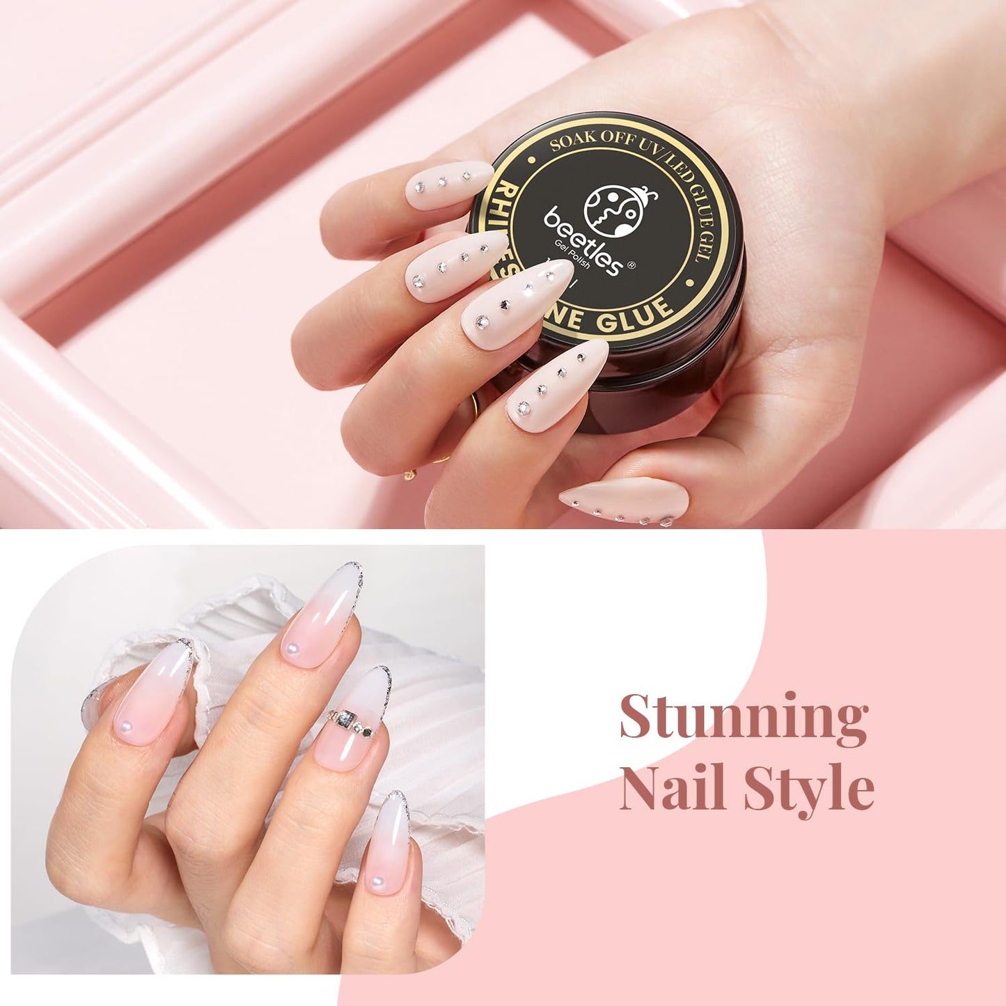 Beetles Rhinestone Glue for Nails with 2 Dual Purpose Brush Pen, 1Pcs 15ml Beauty and Personal Care beetles Gel Polish