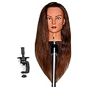 Zvena Beauty 24" Human Hair Cosmetology Mannequin Manikin Training Head with Clamp (24" MEDIUM BROWN (JEN+C))