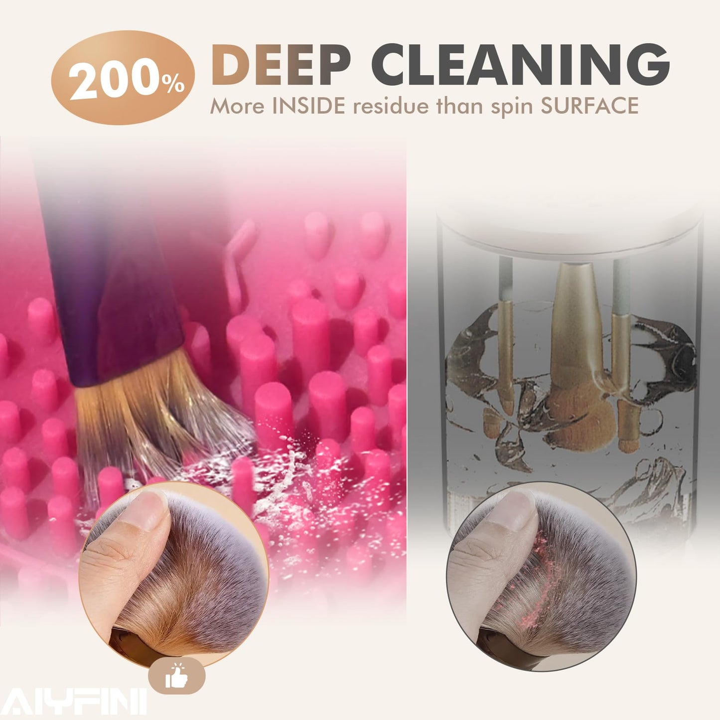 Alyfini Electric Makeup Brush Cleaner Machine, Powerful Friction Removes Residue on Make up Brushes Set/Sponge/Powder Puffs, Efficient Cleaning