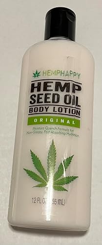 HEMPHAPPY Hemp Seed Oil Body Lotion, Original Formula, Moisture Quench Non-Greasy Fast Absorbing Hydration, 12 FL OZ