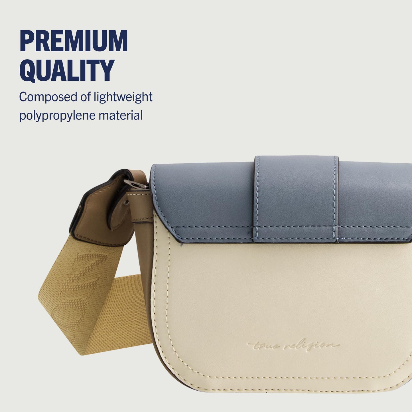 True Religion Women's Crossbody Bag, Mini Flap Adjustable Shoulder Handbag Purse with Horseshoe Logo, Blue