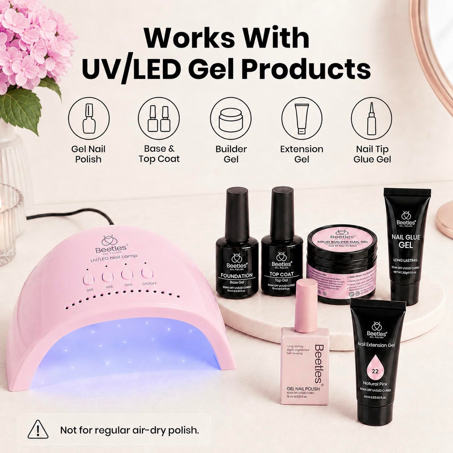 Beetles UV Nail Lamp - LED Nail Lamp with 3 Timer 30/60/120s UV Light for Gel Nails Smart Sensor Nails Dryer for Fast Curing Gel Polish Top Coat Beauty and Personal Care beetles Gel Polish