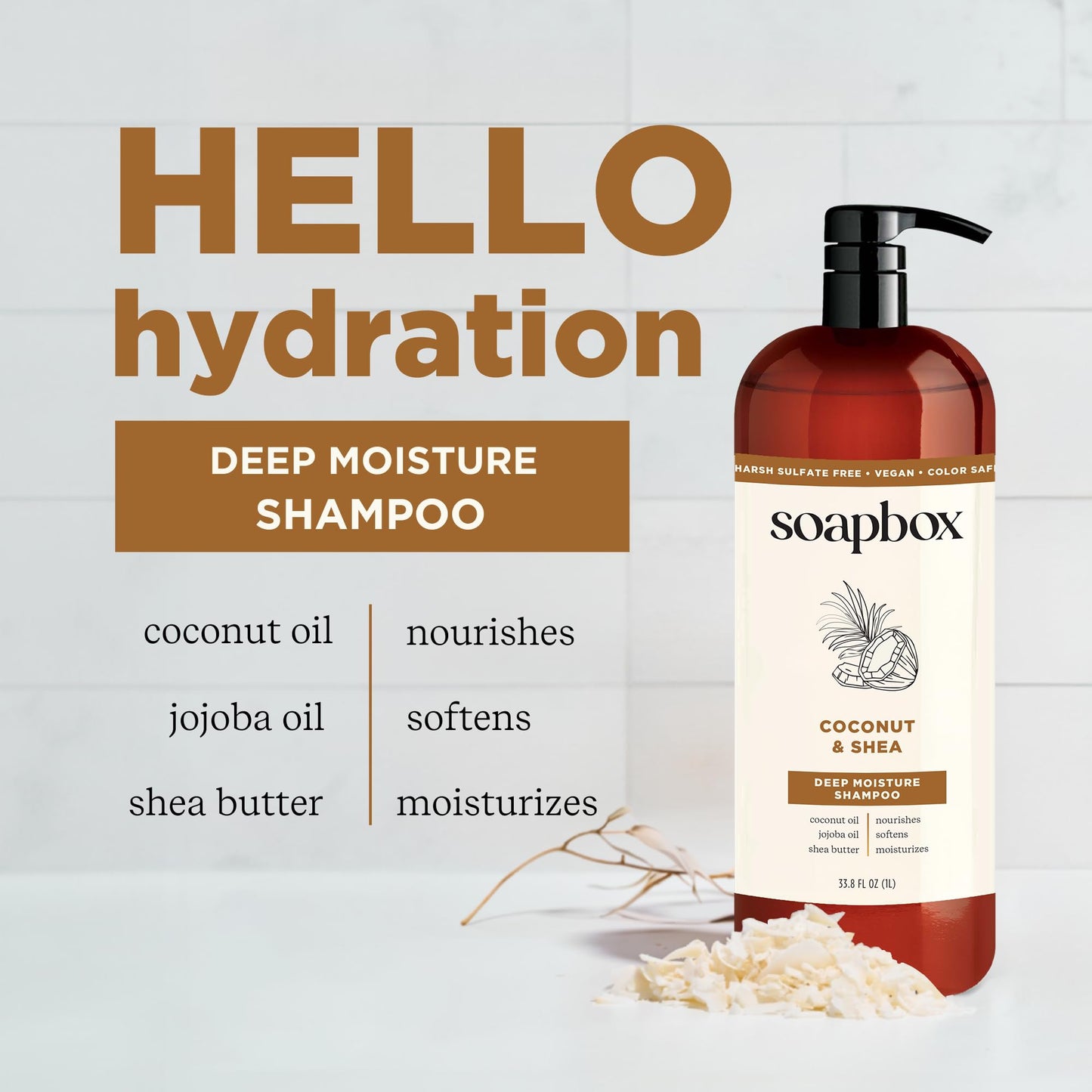 Soapbox Shampoo and Conditioner Set with Coconut Oil, Jojoba Oil, Aloe and Shea Butter to Moisturize and Nourish for All Hair Types, 1 Liter Each
