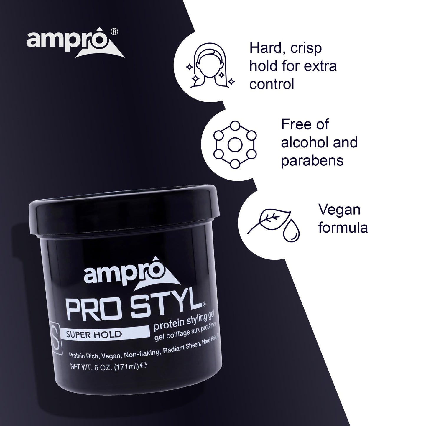 AmPro Pro Styl Styling Gel - Protects and Strengthens Your Strands - Non-Flaking, Alcohol Free, Vegan Formula - Flexible, Touchable Hold for All Hair