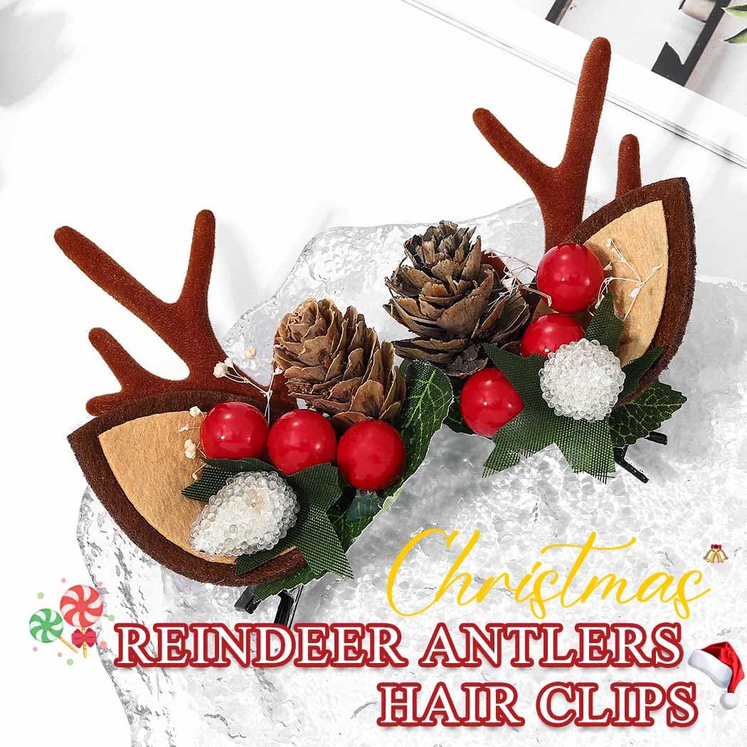BARTOSI Christmas Reindeer Antlers Hair Clips Deer Antler Hair Clip Xmas Ears Hairpins Holiday Hair Accessories for Women and Girls (Pack of 2)