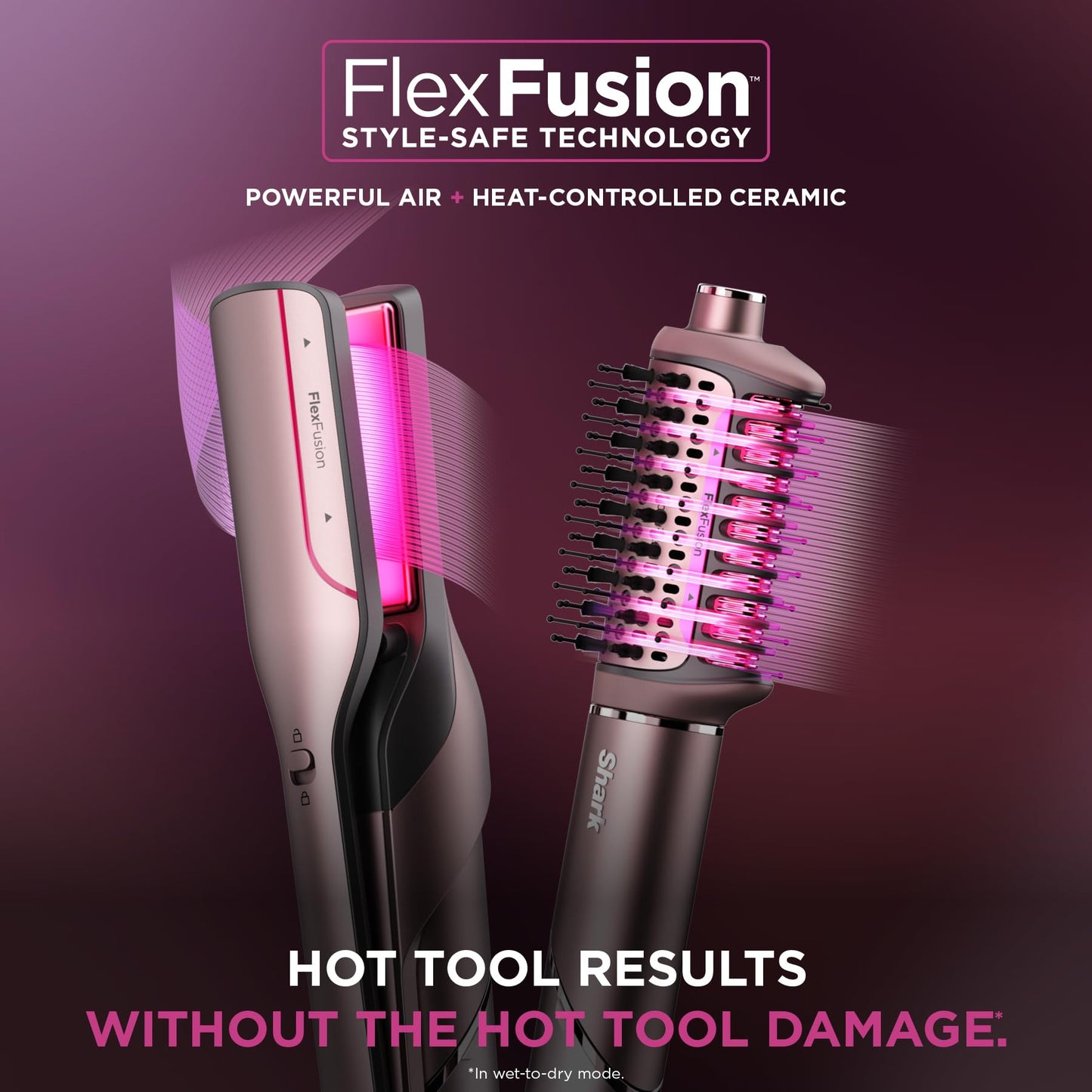 Shark FlexFusion Hair Straightener & Powerful Hair Dryer with Fusion Hair Brush, Ceramic Air Styler with Auto-Wrap Curlers & Concentrator, Ceramic Beauty and Personal Care Shark