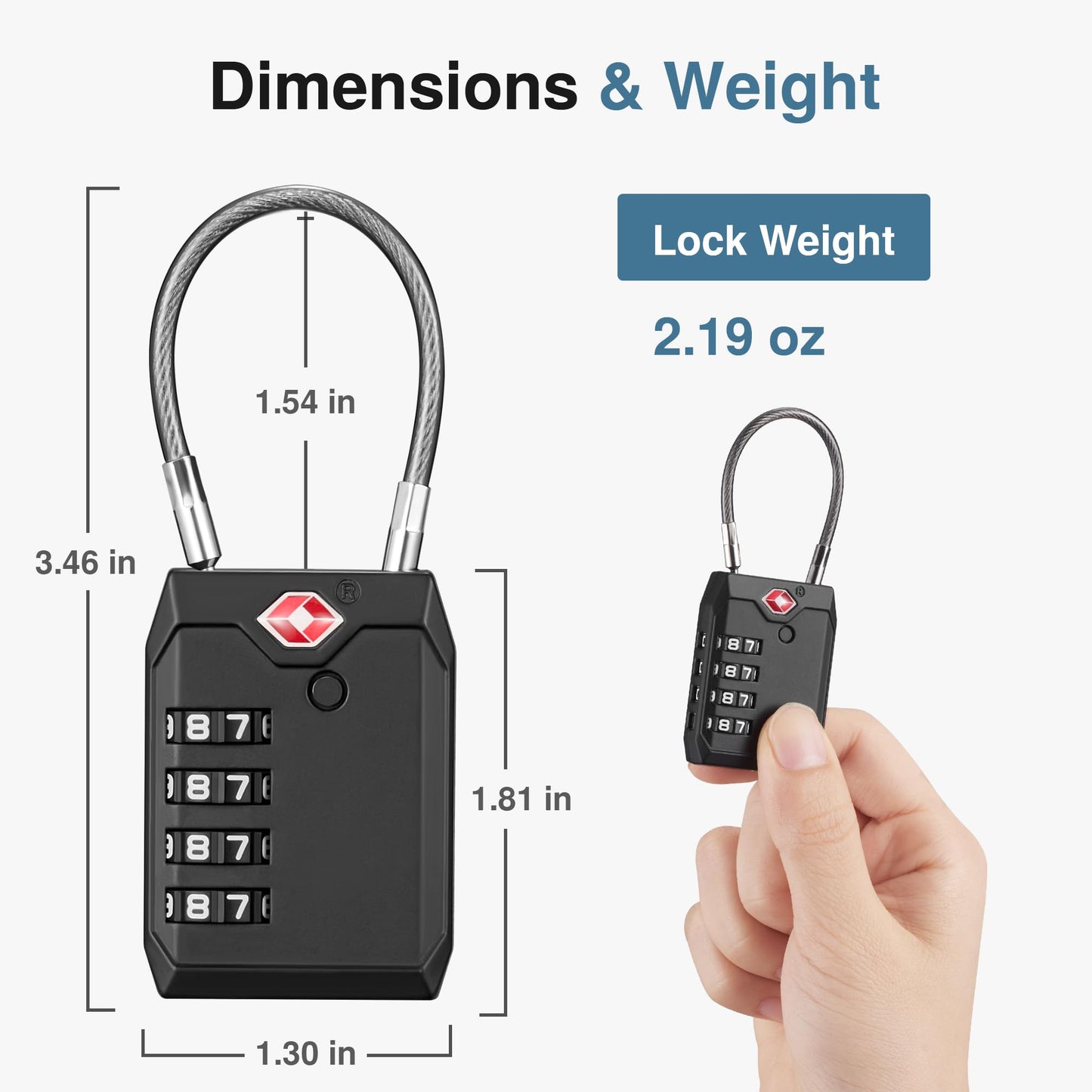Puroma TSA Approved Luggage Locks 2 Pack – 4-Digit Combination Cable Travel Padlocks for Suitcases, Bags, Backpacks & Gym Lockers (Black)